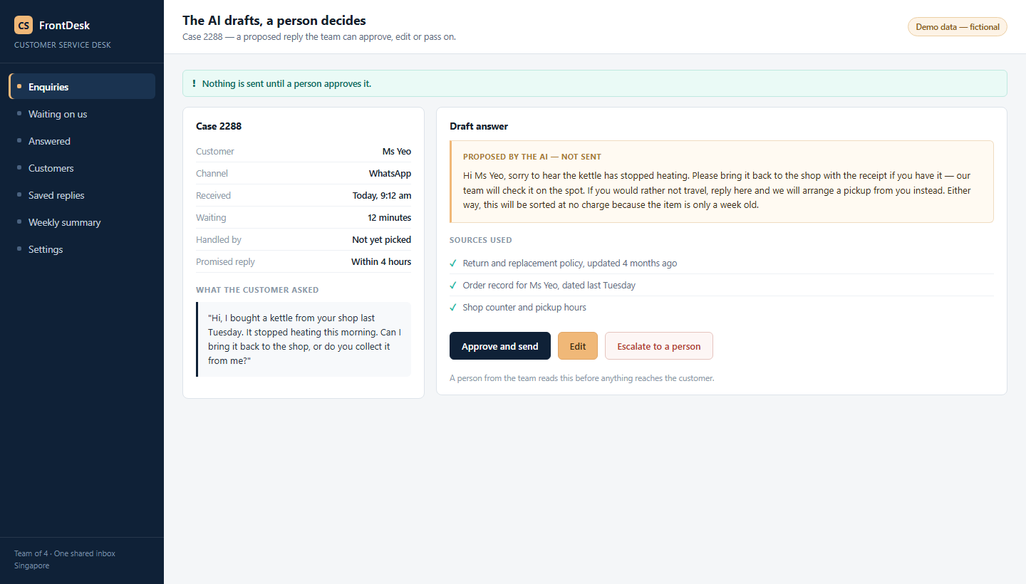 The AI drafts, a person decides